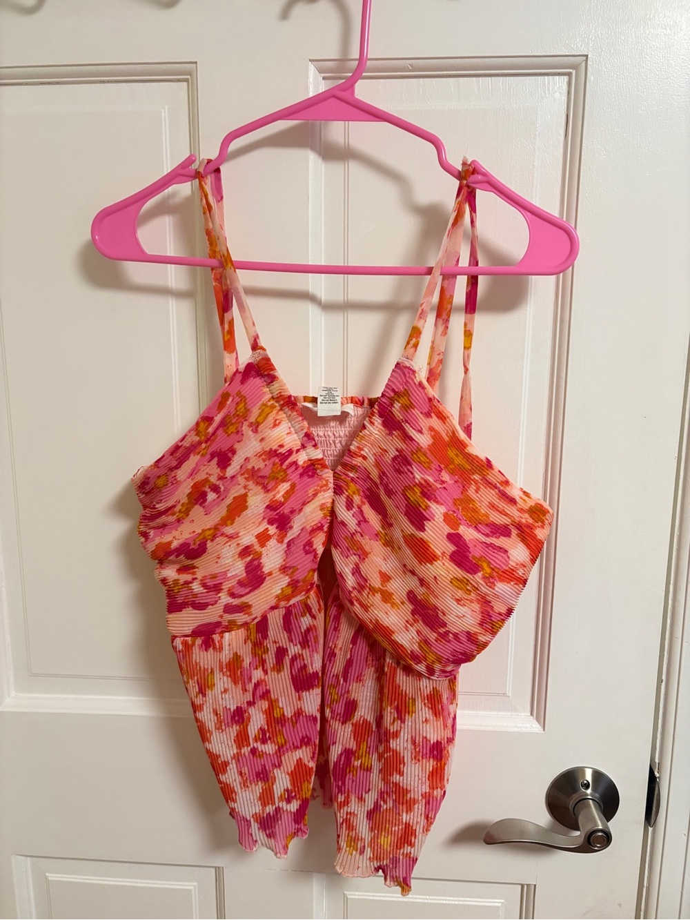 Japna Pink & Orange Floral Ribbed Cami Top